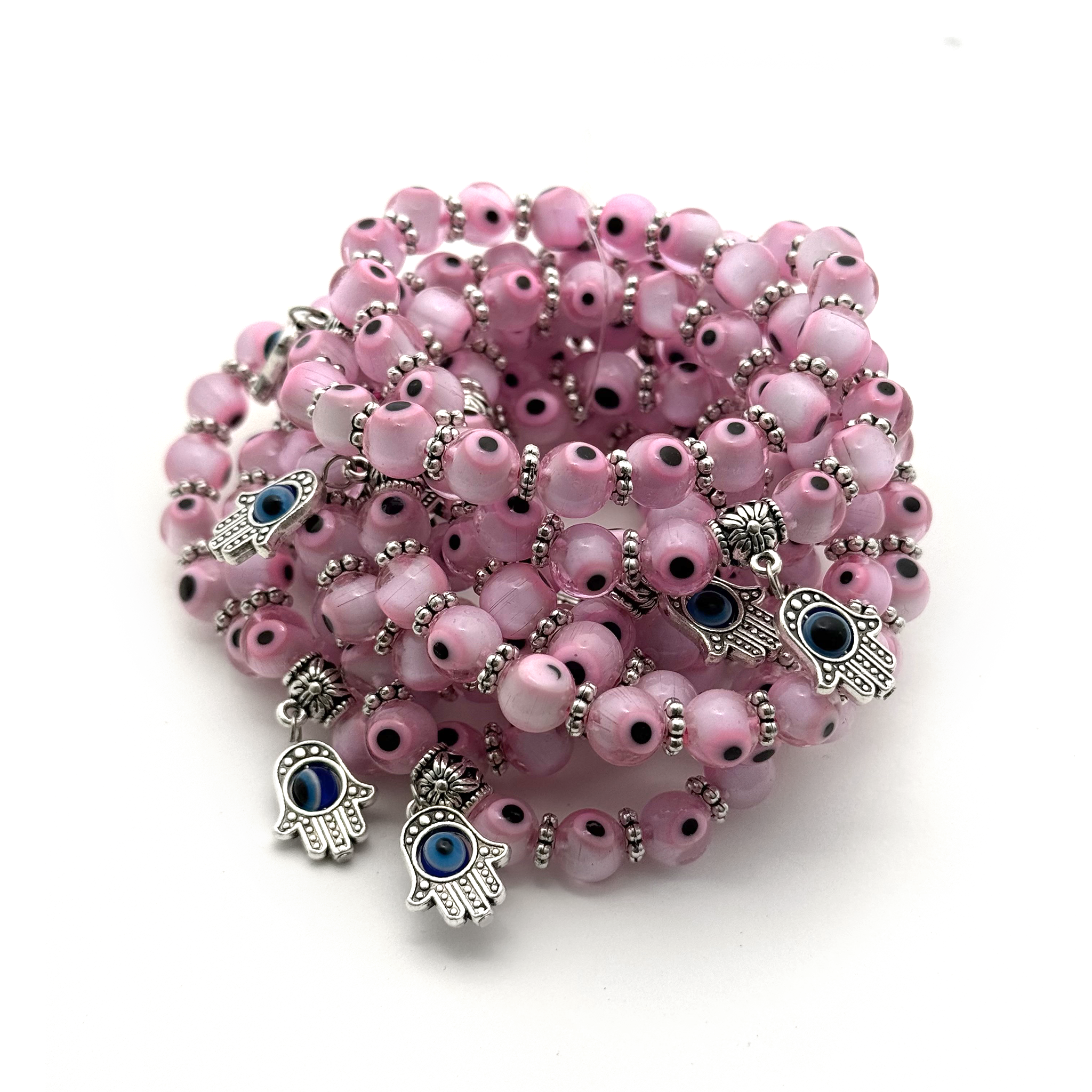 Pink Evil Eye Beaded Bracelet 8mm - 10 Pcs