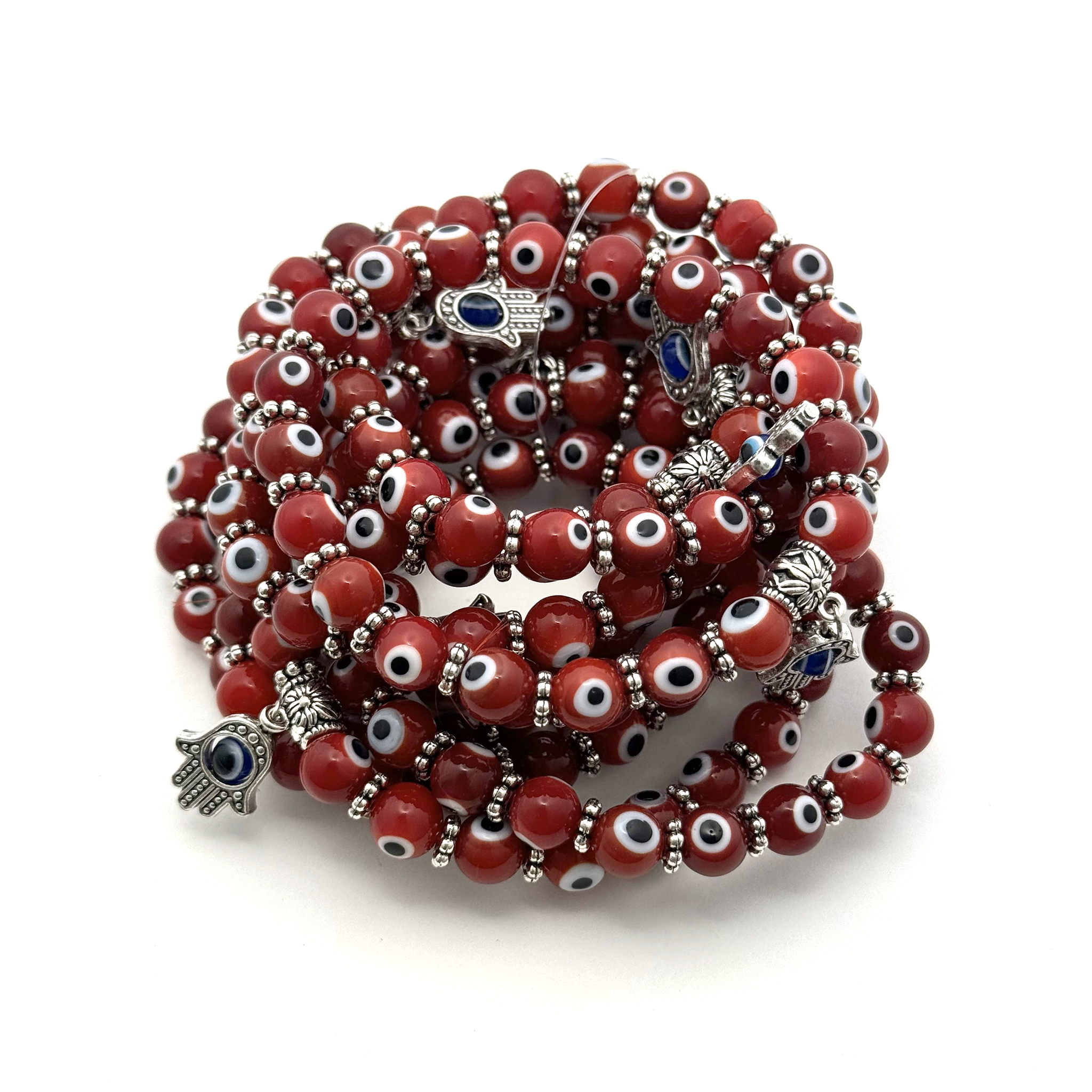 Red Evil Eye Beaded Bracelet 8mm - 10 Pcs