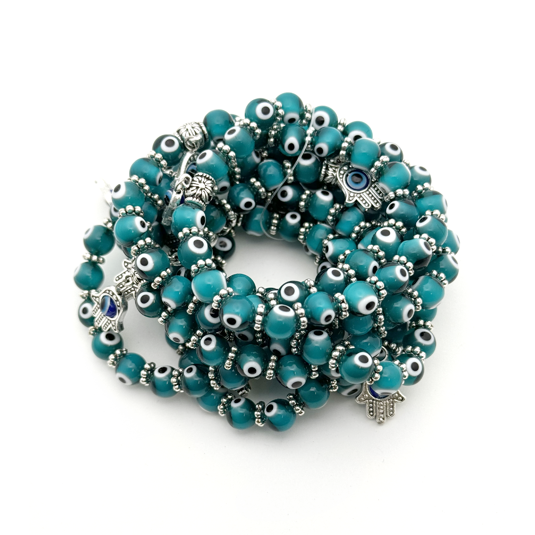 Evil Eye Beaded Bracelet 8mm - Turquoise Blue - 10 Pcs