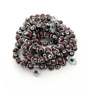 Evil Eye Beaded Bracelet 8mm - Dark Red - 10 Pcs