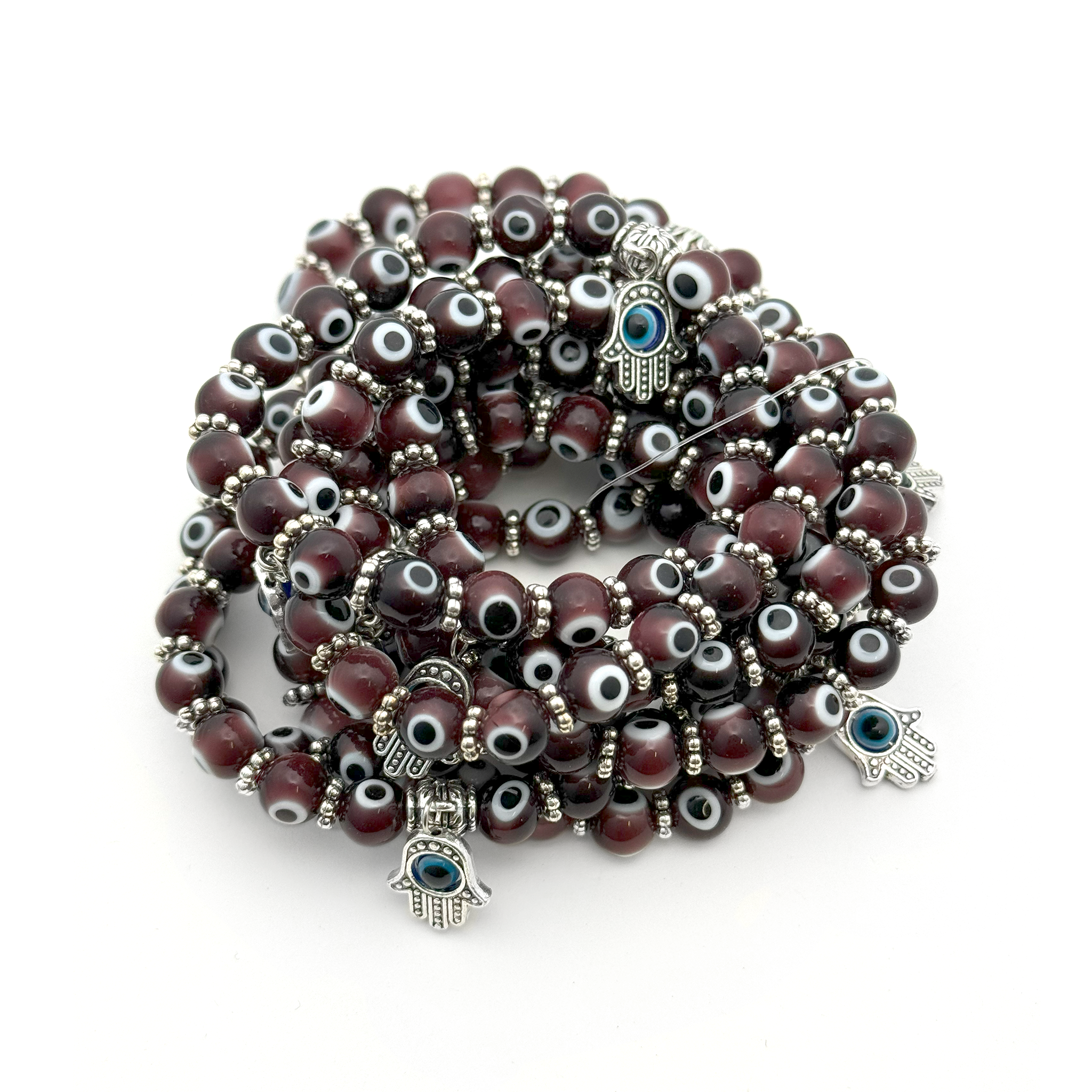 Evil Eye Beaded Bracelet 8mm - Dark Red - 10 Pcs