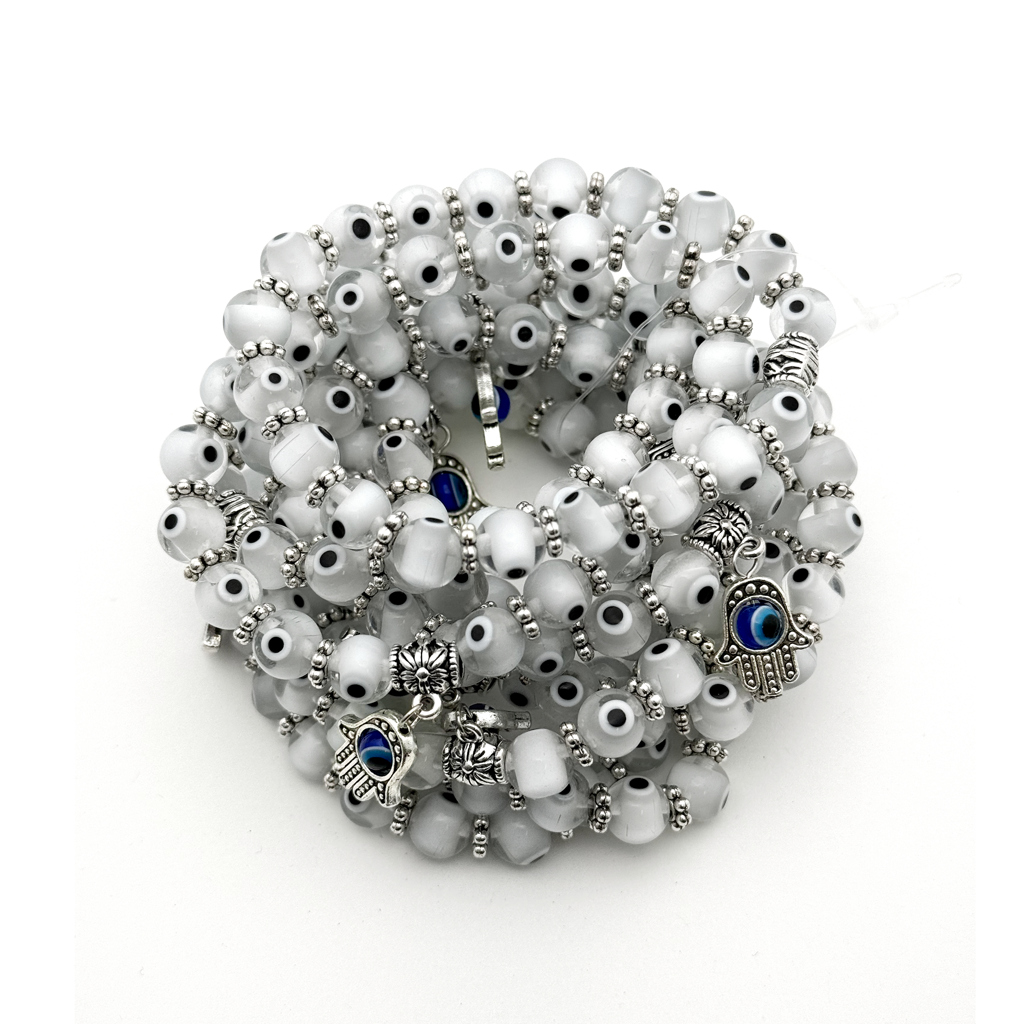 Evil Eye Beaded Bracelet 8mm - White - 10 Pcs
