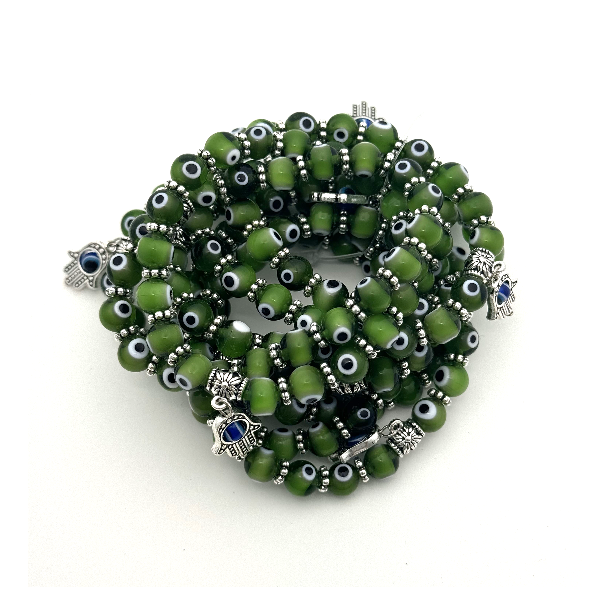 Green Evil Eye Beaded Bracelet 8mm - 10 Pcs