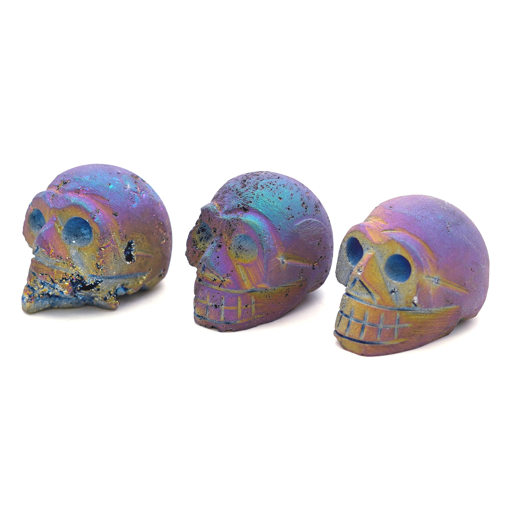 Rainbow Titanium Druzy Agate Geode Skull