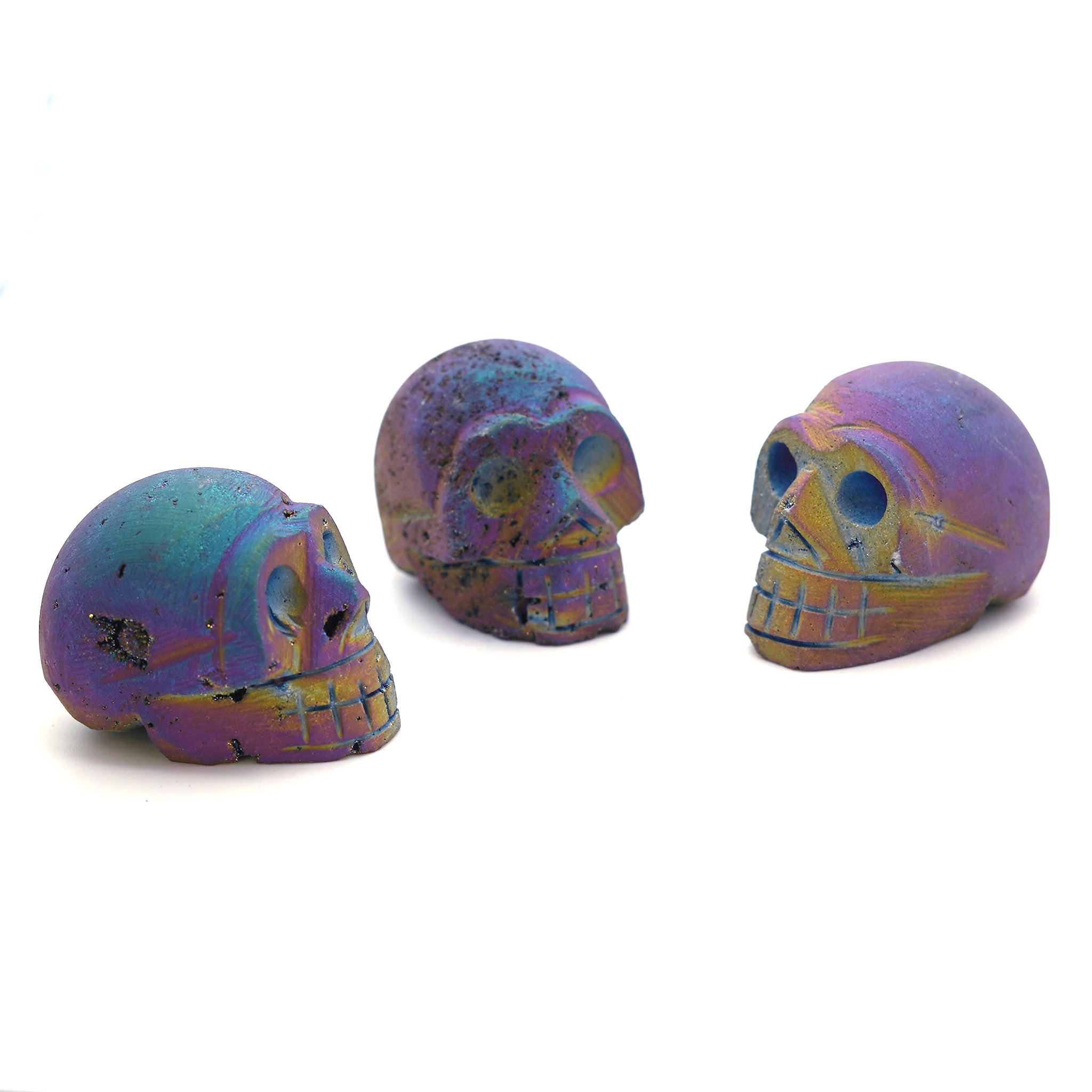 Rainbow Titanium Druzy Agate Geode Skull