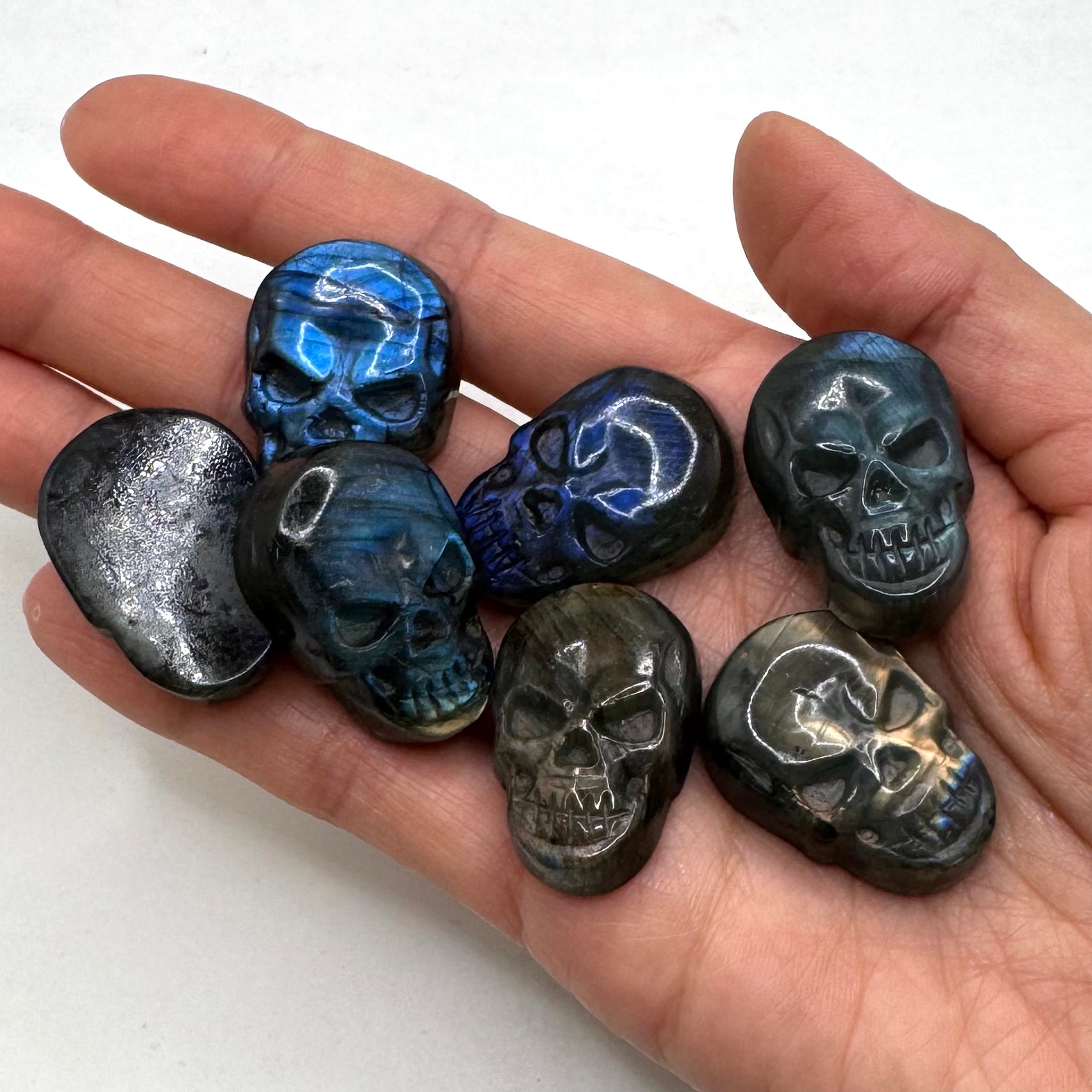 Labradorite Skull with Angry Face Cabochon 1.2 Inches