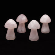 Five pink crystal mushrooms on a black background
