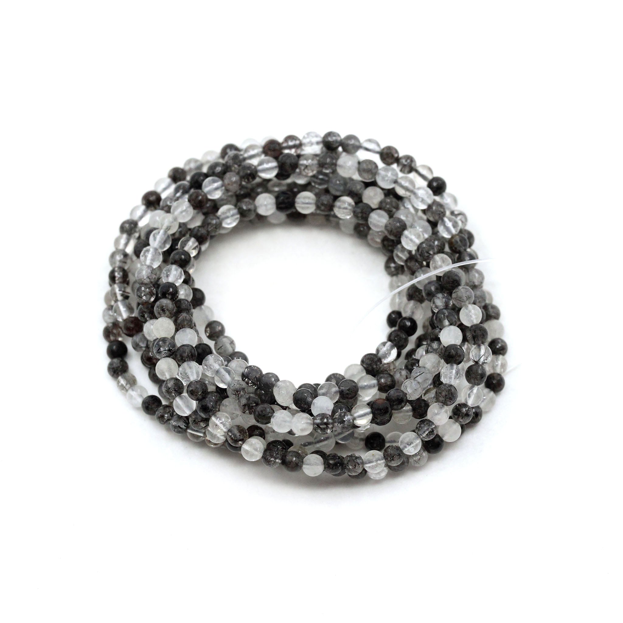 Black Tourmaline with Quartz Bracelet 4mm - 10 Pcs