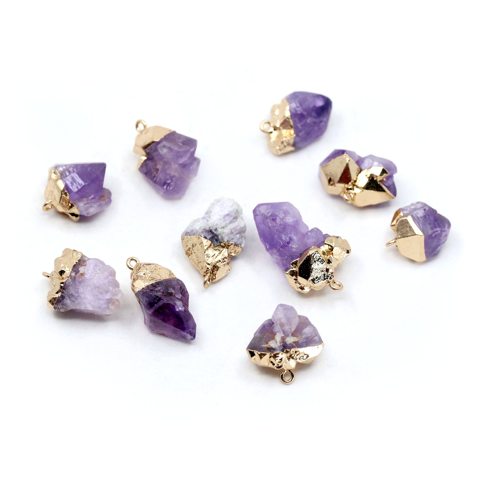 Raw Crystal with Gold Cap Pendant - 5 Pcs