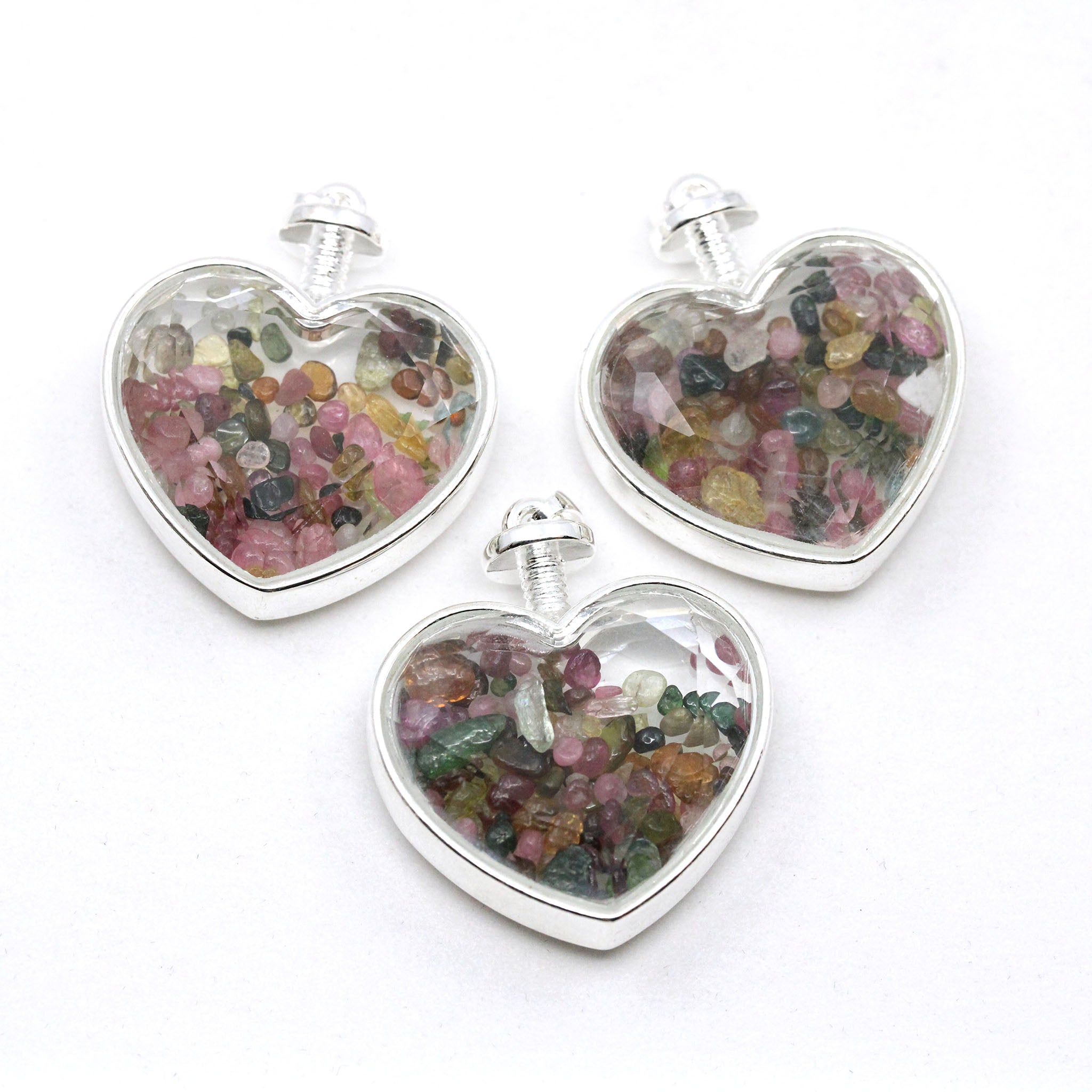 Heart with Crystal Chips Pendant - 10 Pcs