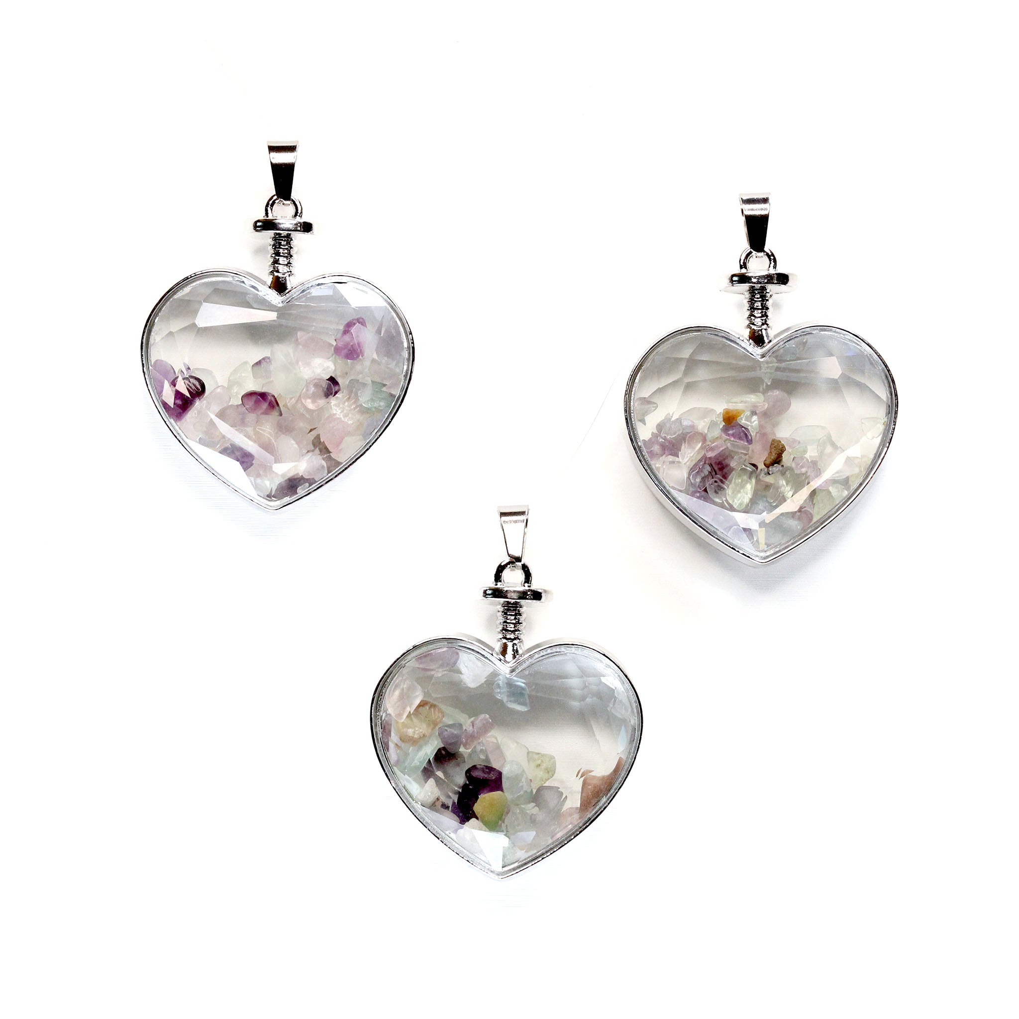 Heart with Crystal Chips Pendant - 10 Pcs