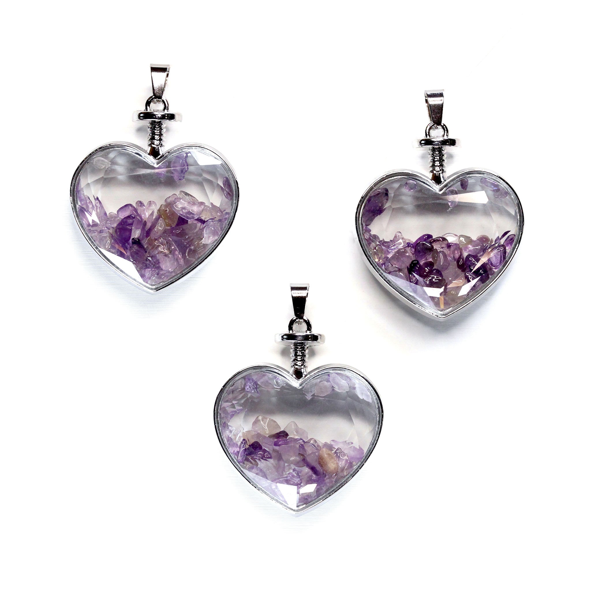 Heart with Crystal Chips Pendant - 10 Pcs
