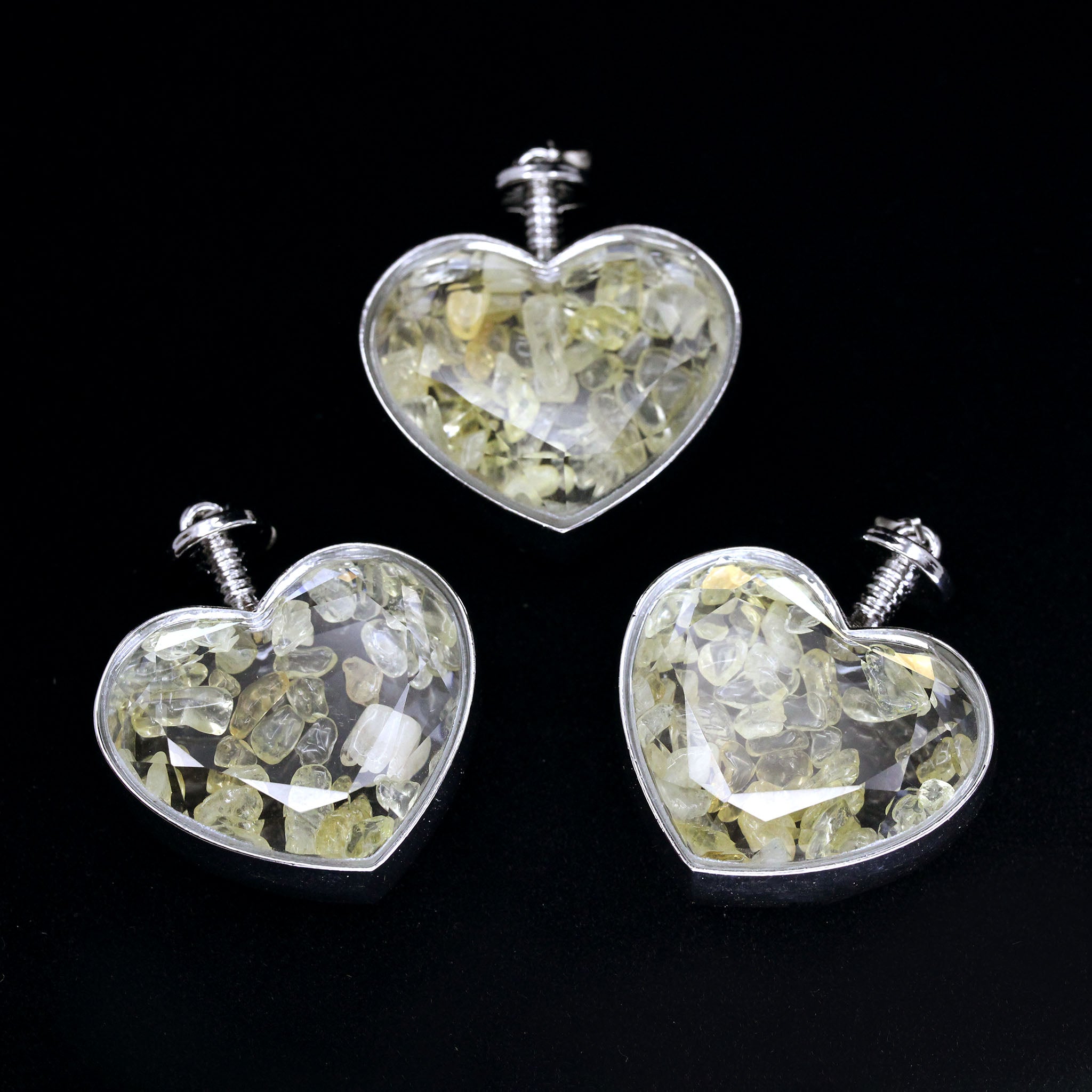 Heart with Crystal Chips Pendant - 10 Pcs