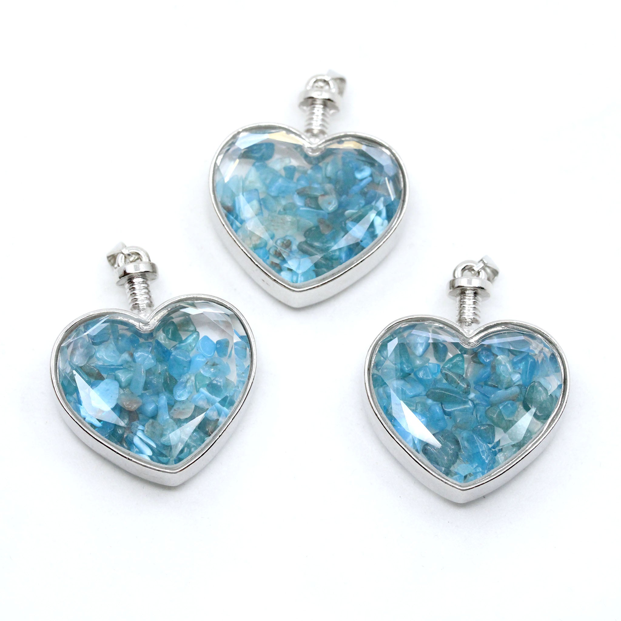Heart with Crystal Chips Pendant - 10 Pcs