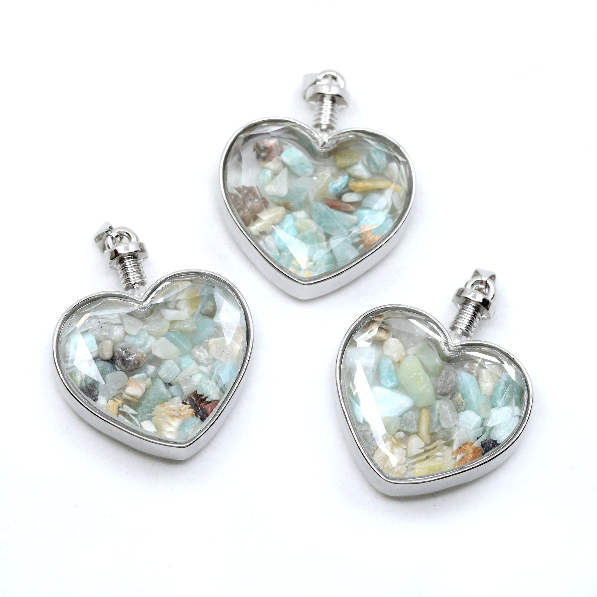 Heart with Crystal Chips Pendant - 10 Pcs