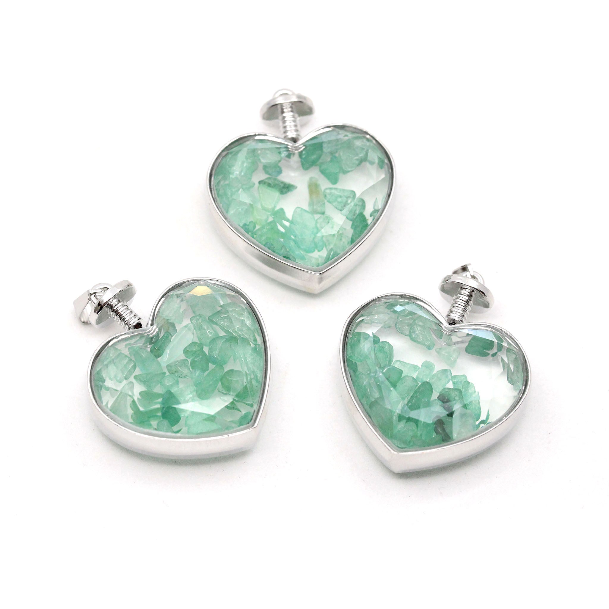 Heart with Crystal Chips Pendant - 10 Pcs