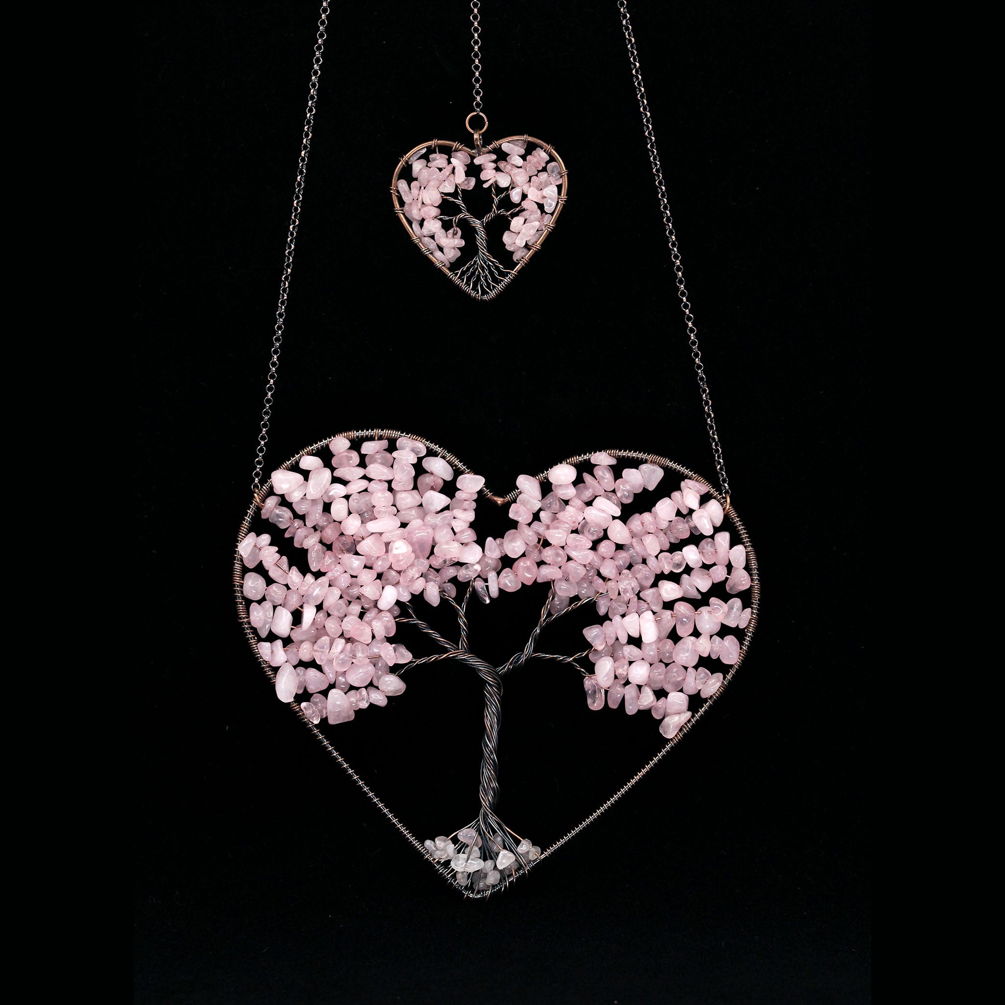 Suncatcher Tree of Life Heart - Rose Quartz
