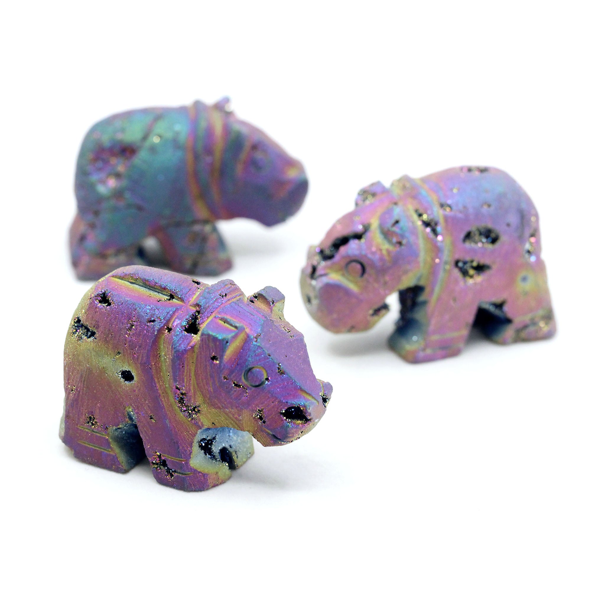 Rainbow Titanium Druzy Agate Geode Hippo