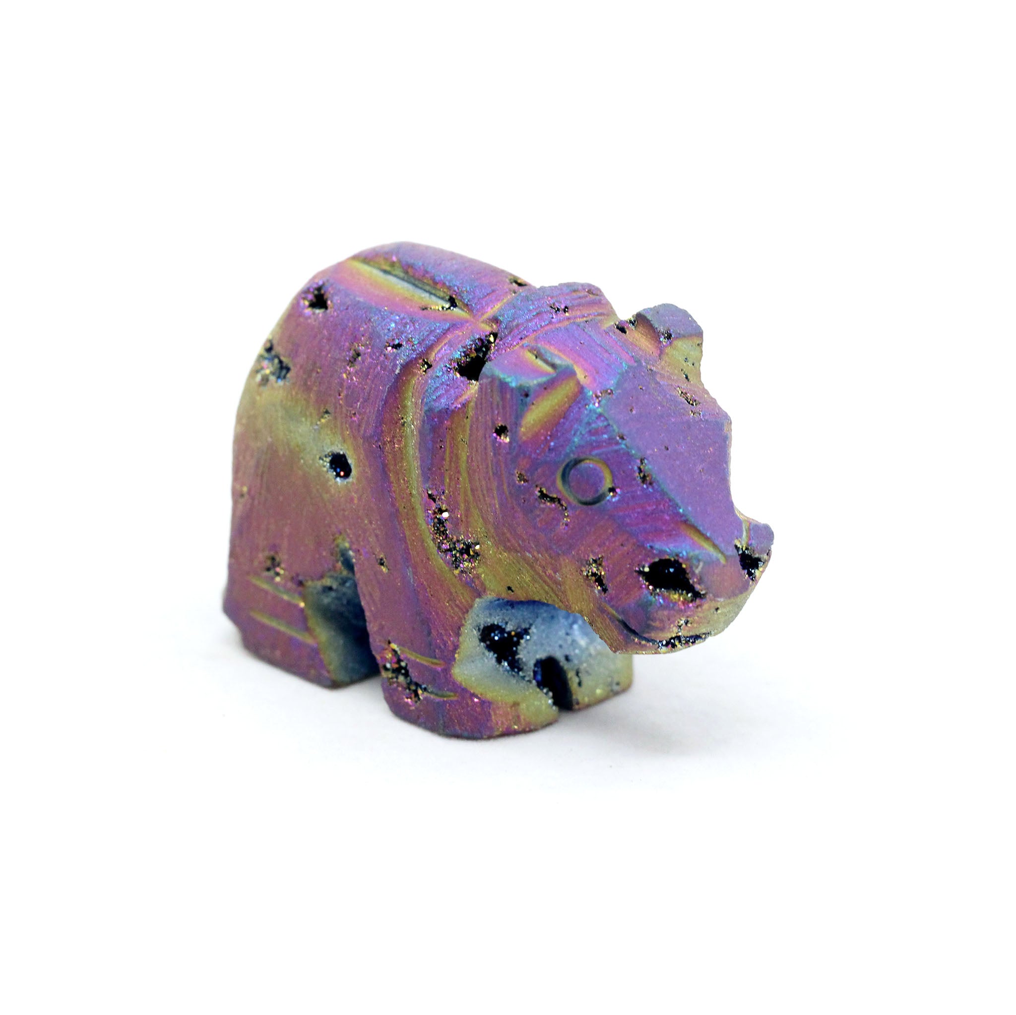 Rainbow Titanium Druzy Agate Geode Hippo