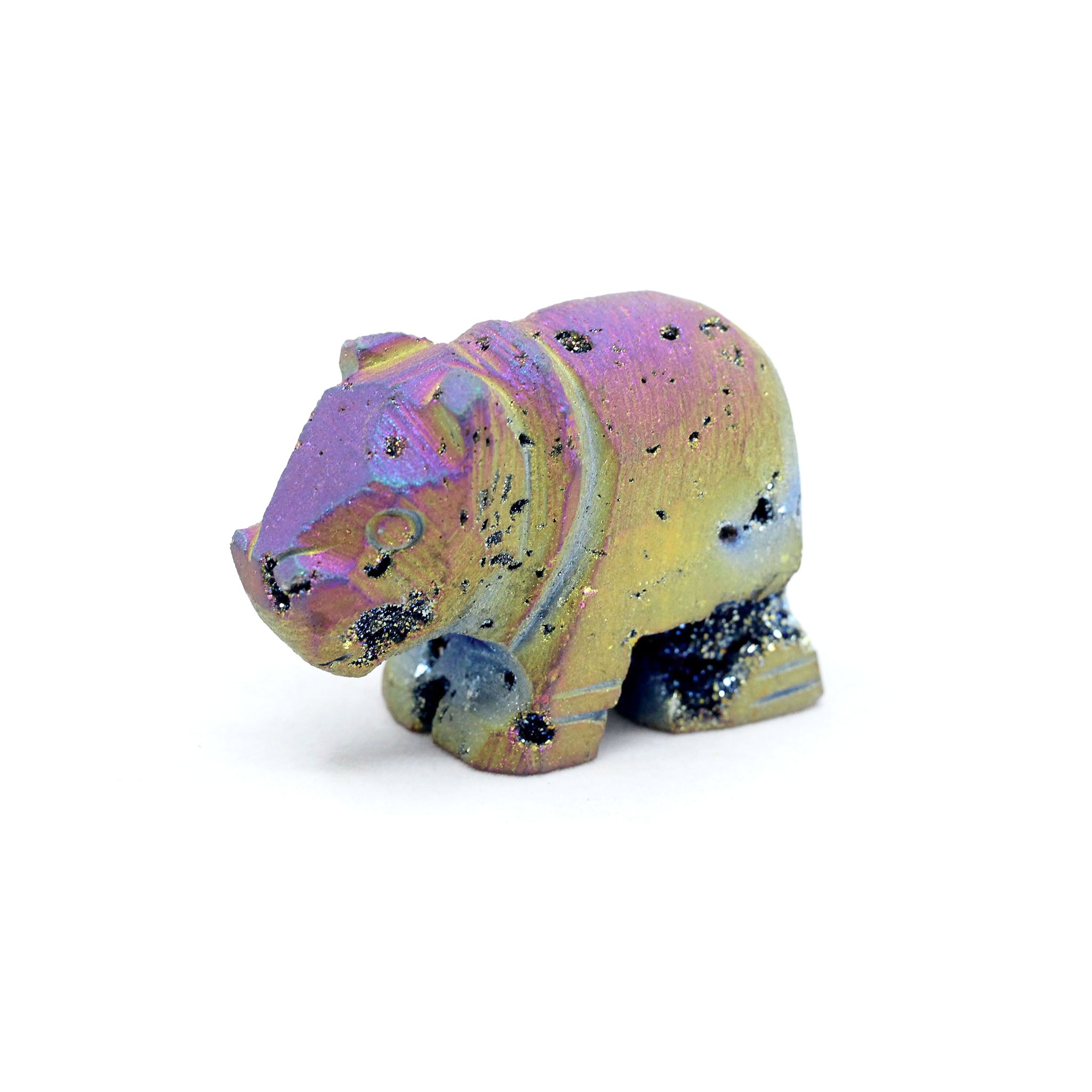 Rainbow Titanium Druzy Agate Geode Hippo
