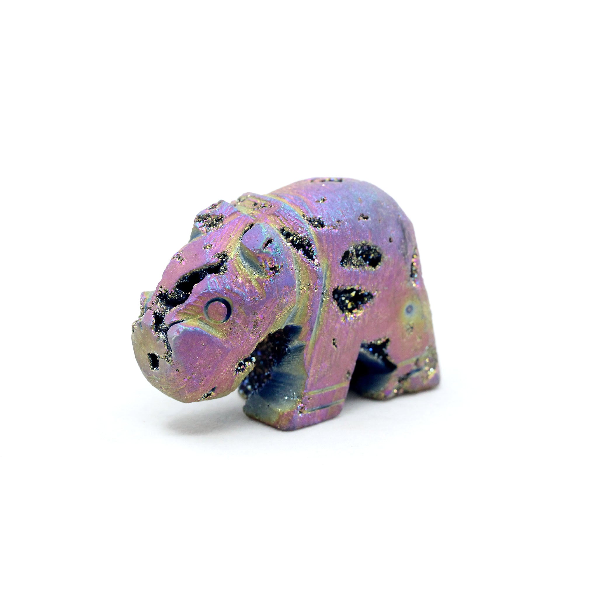 Rainbow Titanium Druzy Agate Geode Hippo