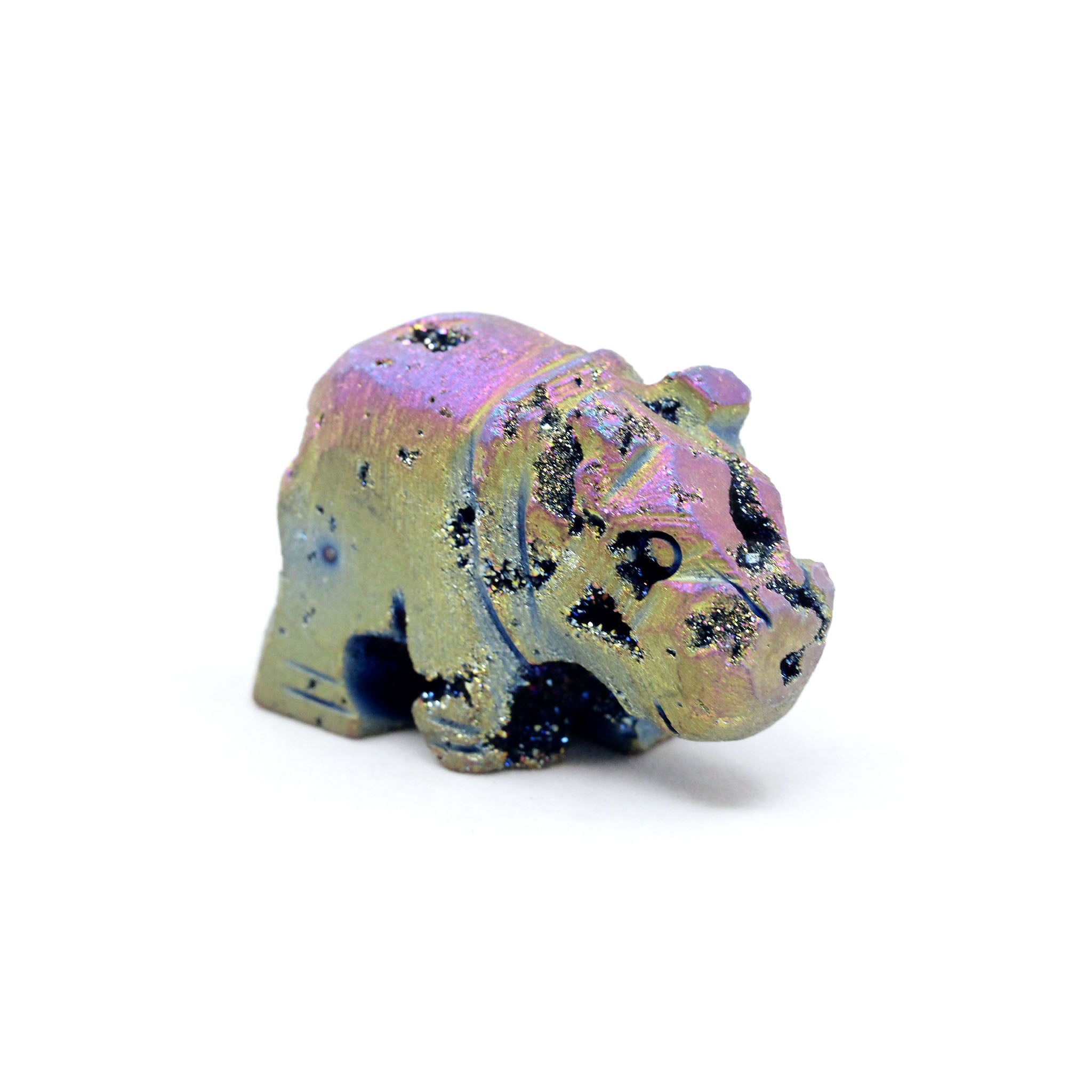 Rainbow Titanium Druzy Agate Geode Hippo