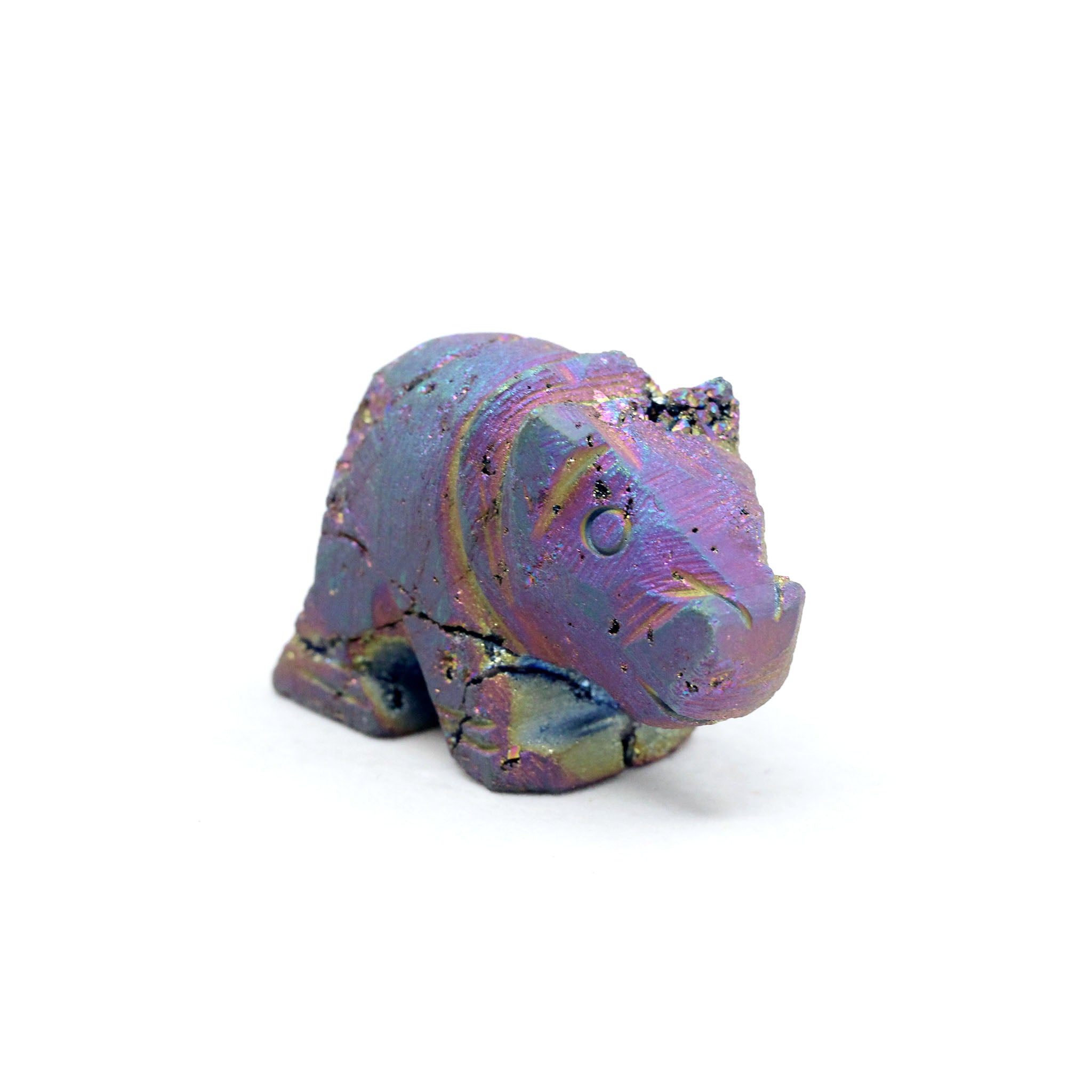 Rainbow Titanium Druzy Agate Geode Hippo