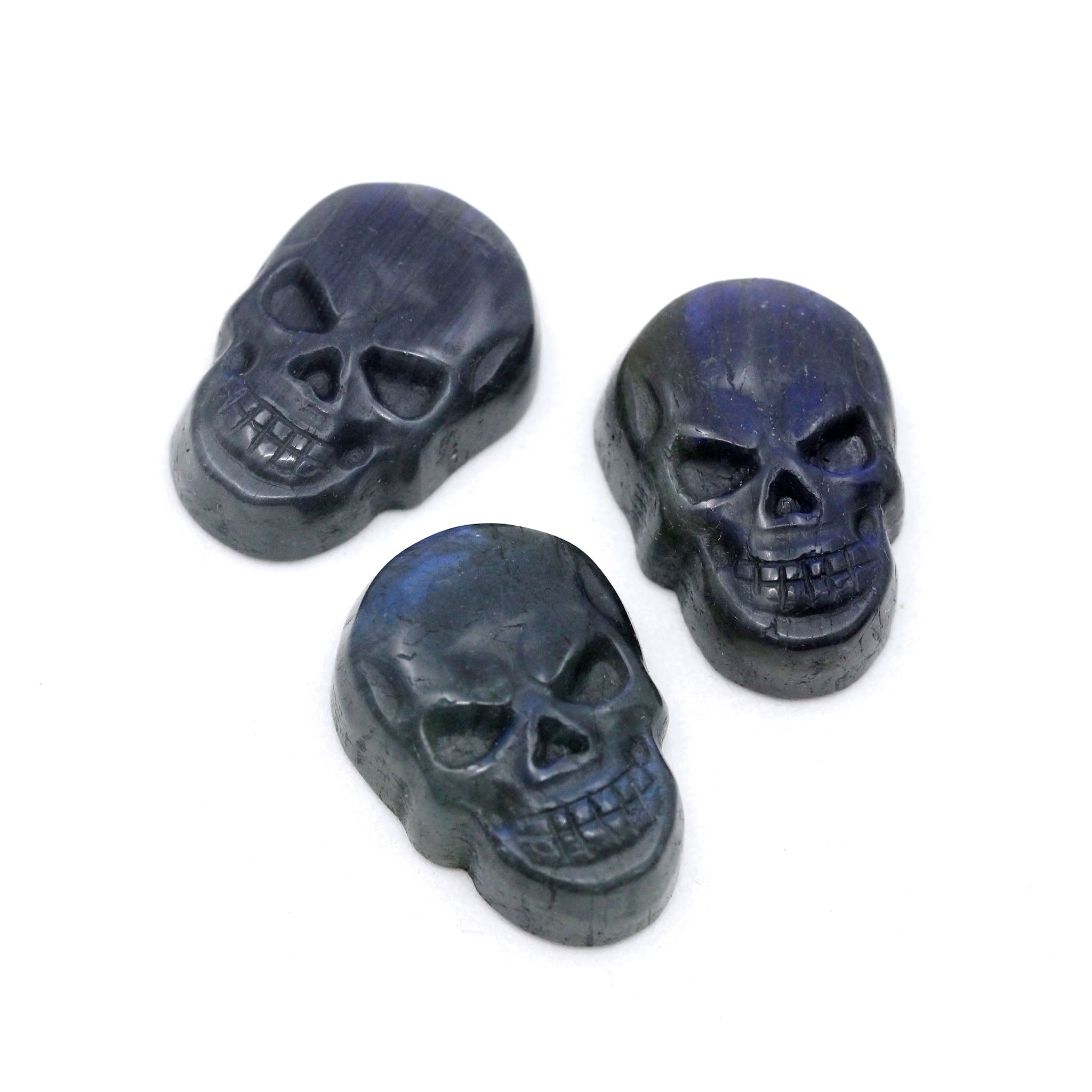 Labradorite Skull with Angry Face Cabochon 1.2 Inches