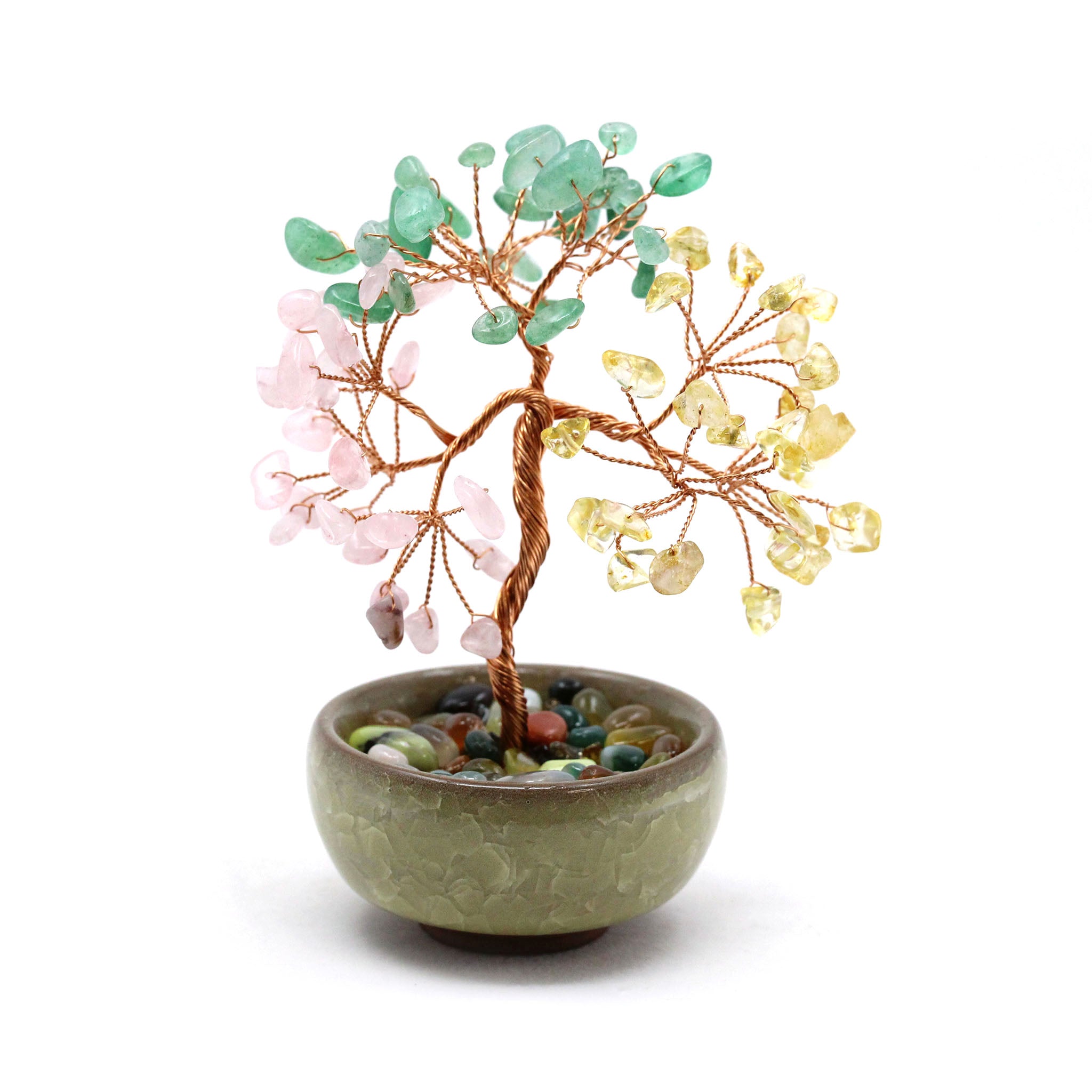 Wire Gem Tree in Planter with Tumbled Stone