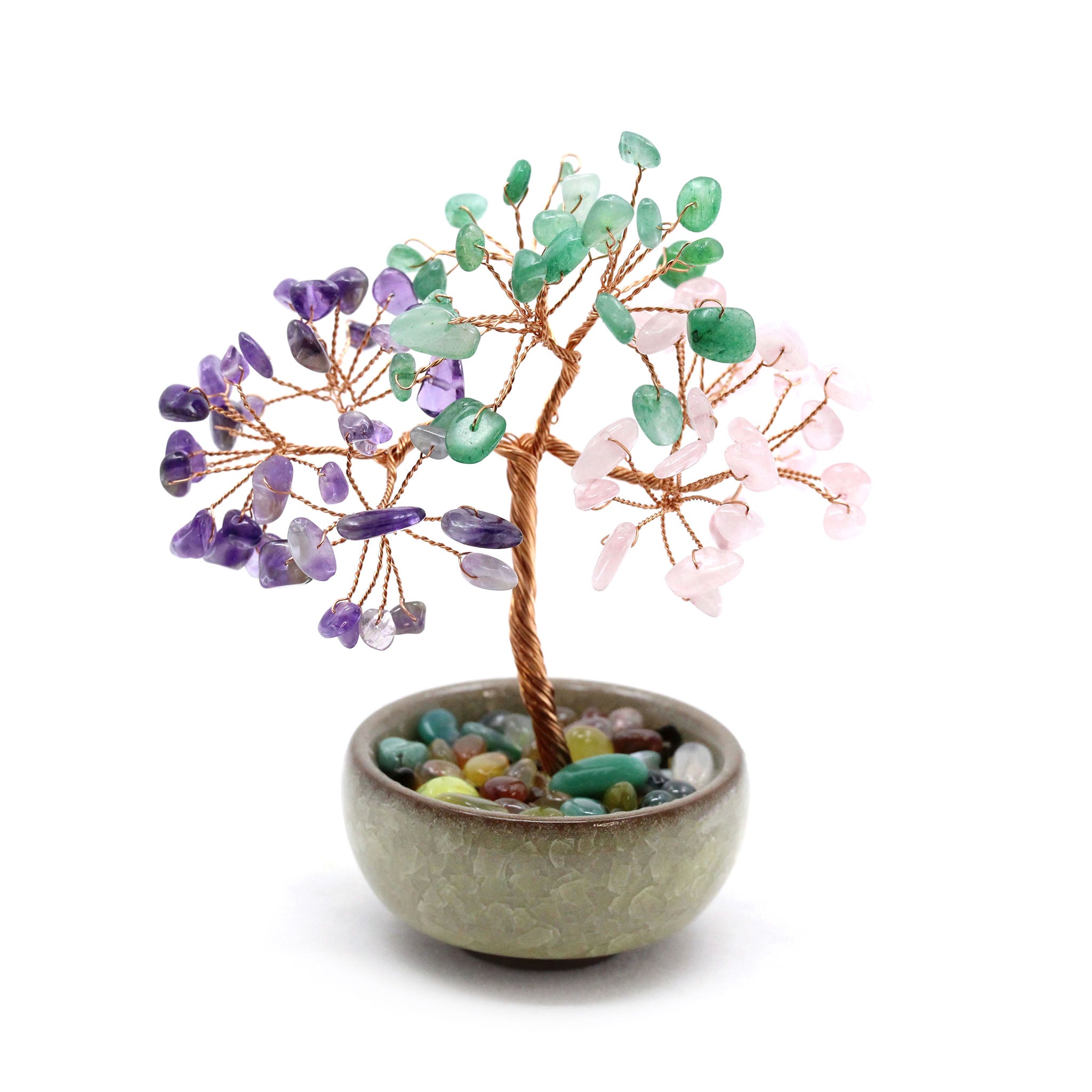 Wire Gem Tree in Planter with Tumbled Stone