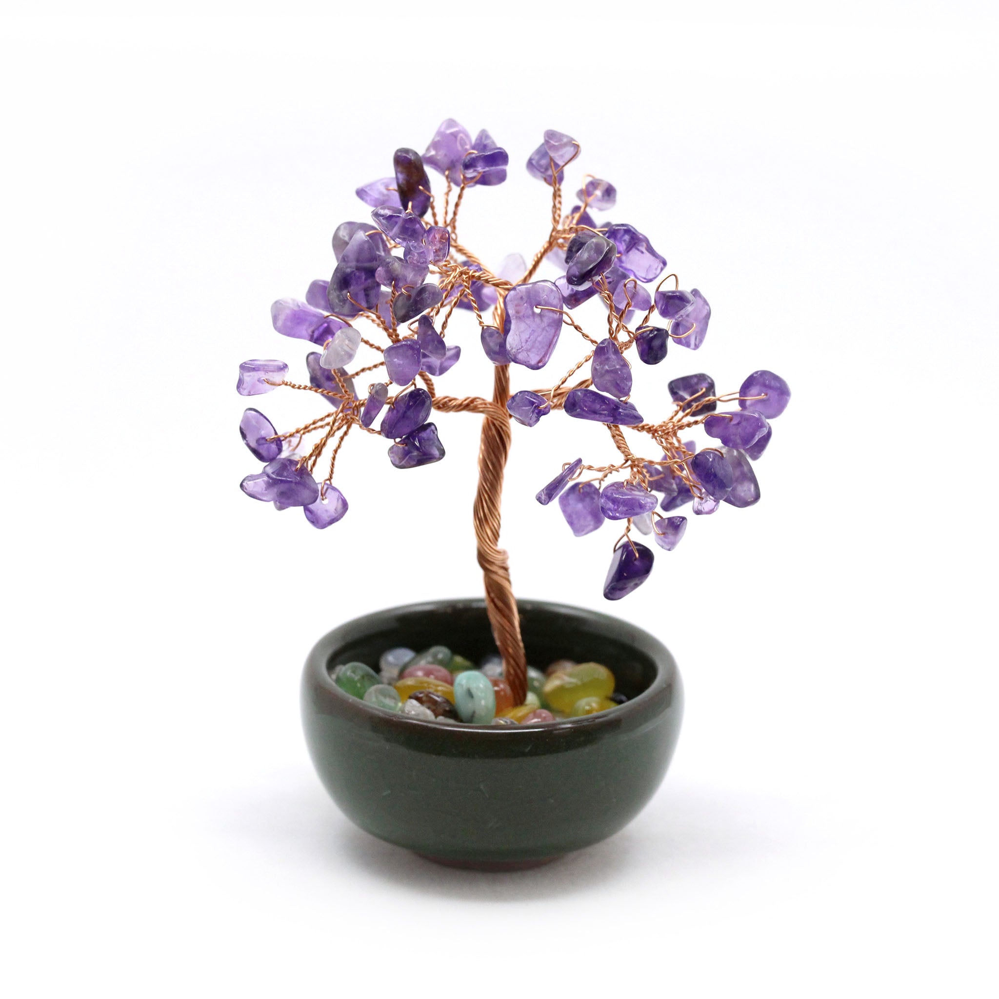 Wire Gem Tree in Planter with Tumbled Stone
