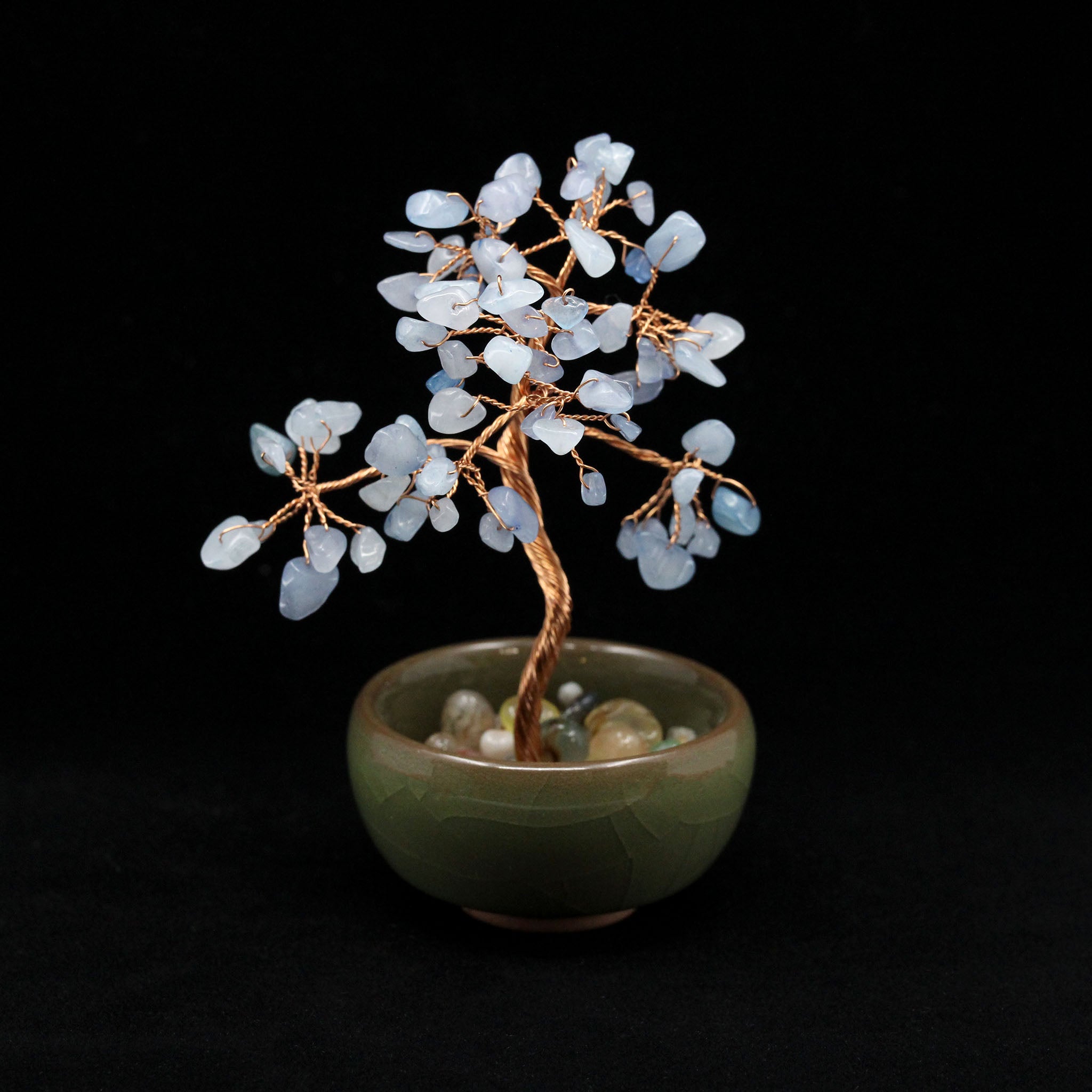 Wire Gem Tree in Planter with Tumbled Stone