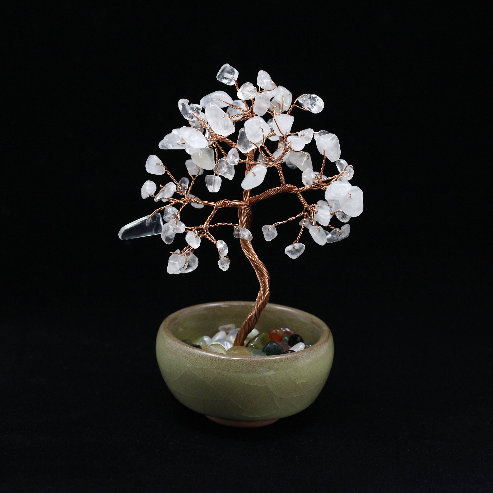 Wire Gem Tree in Planter with Tumbled Stone