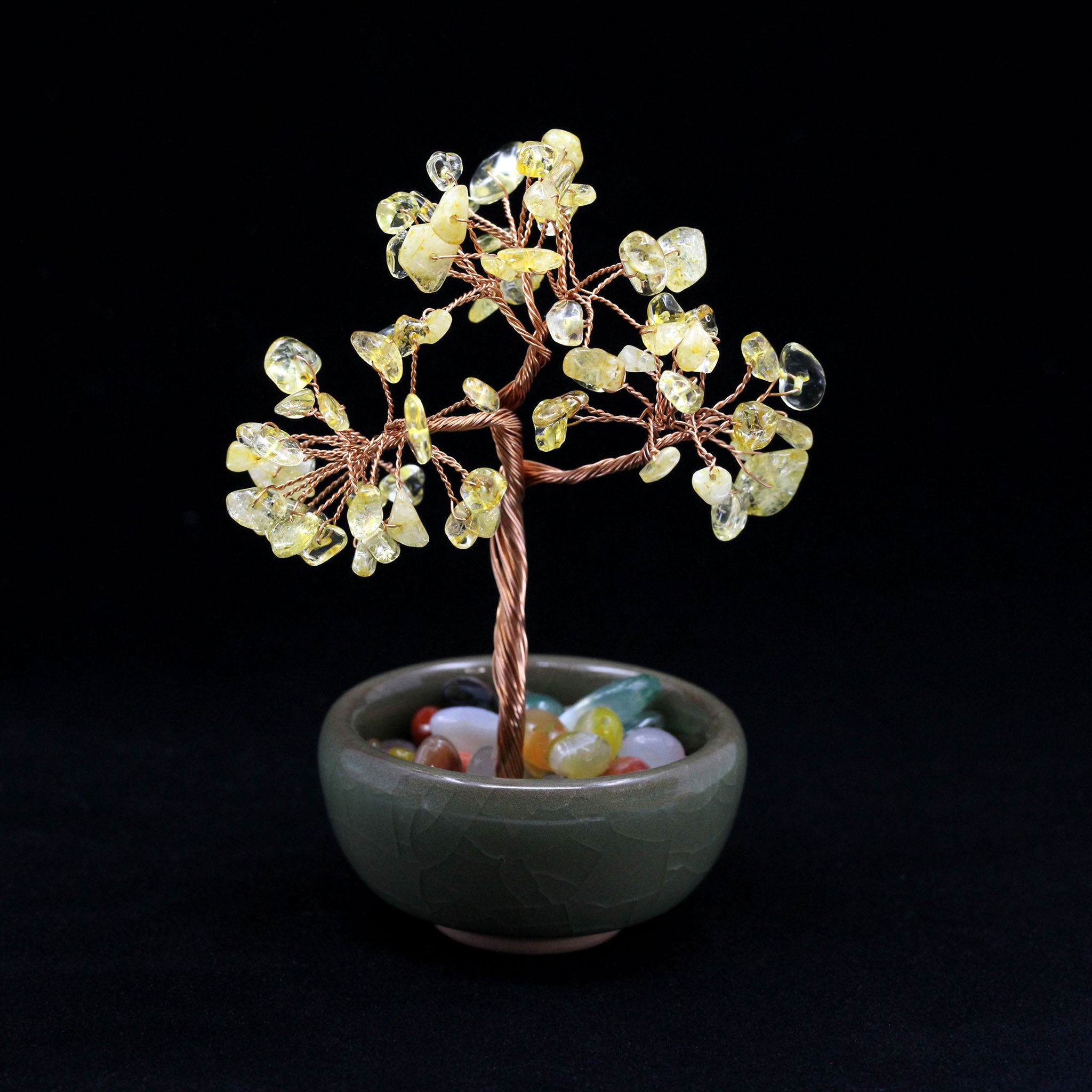 Wire Gem Tree in Planter with Tumbled Stone