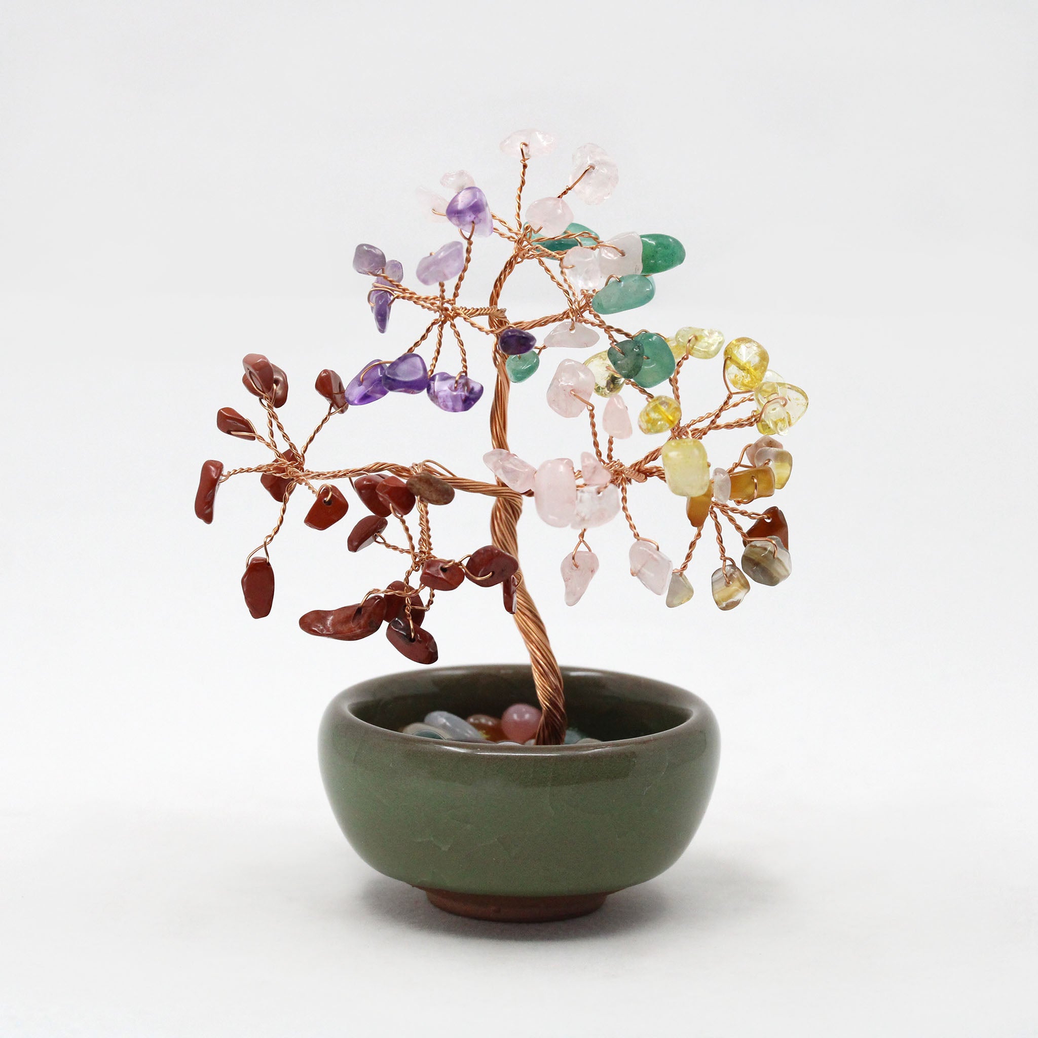 Wire Gem Tree in Planter with Tumbled Stone