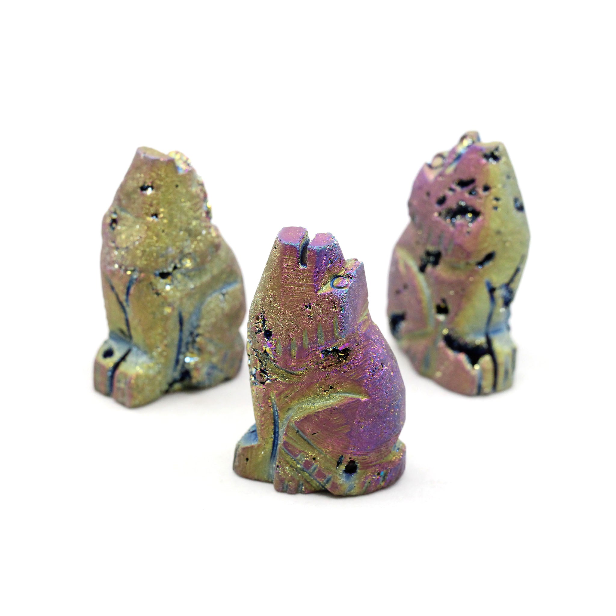 Rainbow Titanium Druzy Agate Geode Wolf