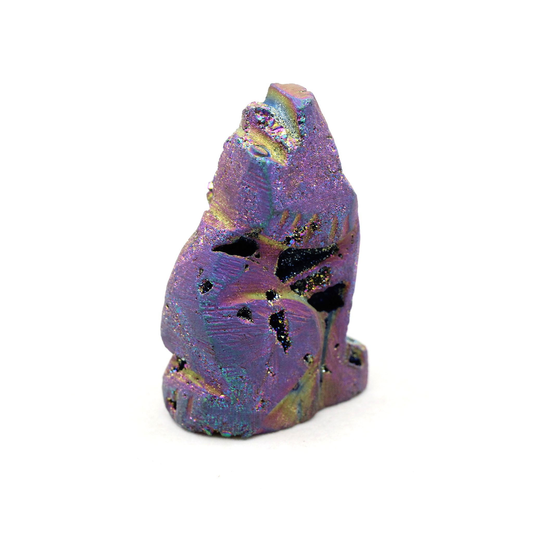 Rainbow Titanium Druzy Agate Geode Wolf