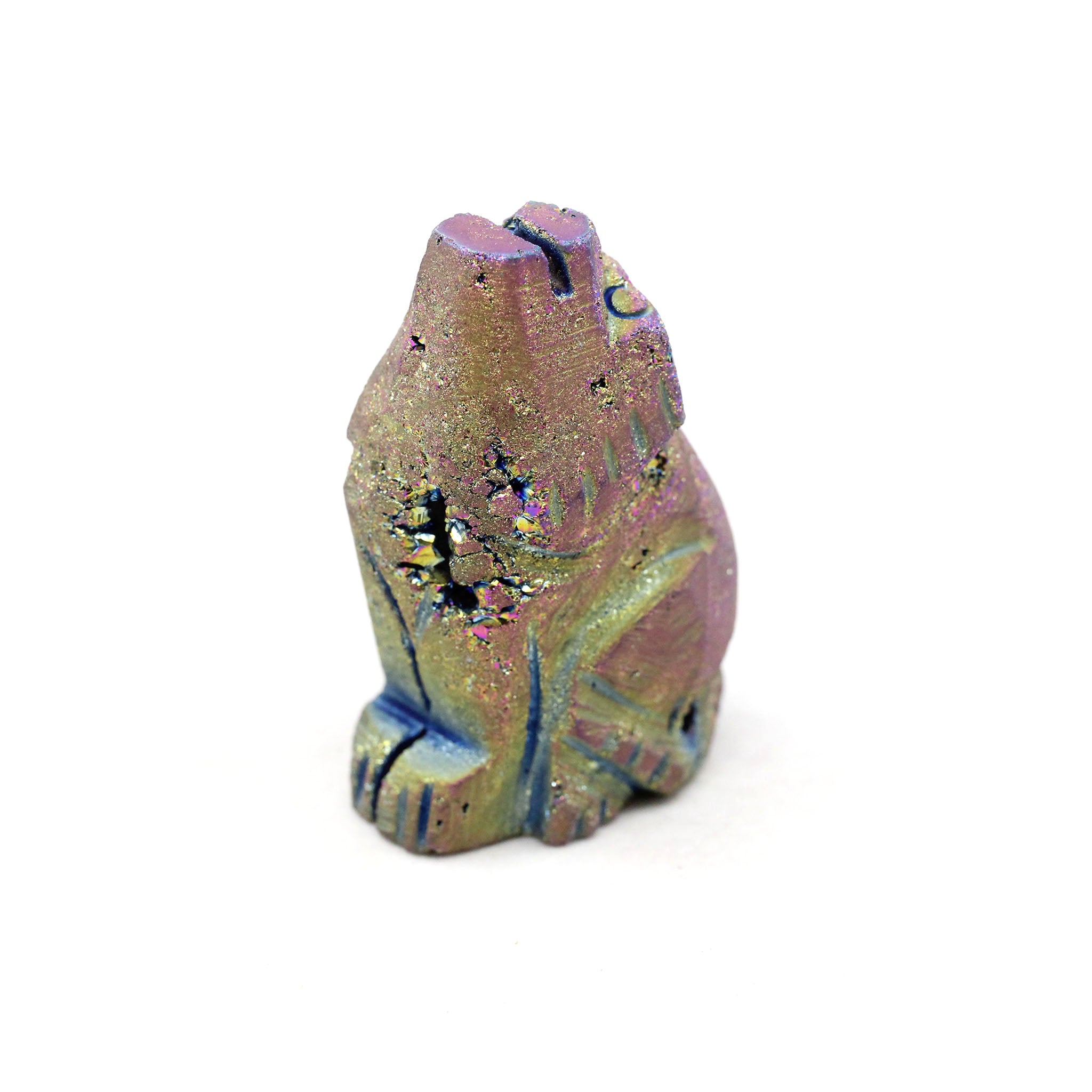 Rainbow Titanium Druzy Agate Geode Wolf